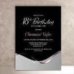 ブラックシルバー18thバースデーパーティーへの招待 招待状<br><div class="desc">この黒モダンと銀の18th誕生日パーティーの招待は、エレガンスと洗練さシンプルれた輝きを放つ。そのデザインはブラックとシルバーの配色を特徴とし、一方から他方へと流れスタイリッシュる流体波とピンクのリボンで区切られている。カスタマイズ可能な文字エリアにより、日付、時刻、会場、RSVP情報など、特別な誕生祝いに必要なすべての詳細を簡単に含めることができます。あなたは居心地の良い集まりや壮大な出来事を計画する場合でも、この招待コンテンポラリーは必ずあなたのゲストを感動させる。</div>