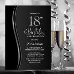 ブラックシルバー18thバースデーパーティー 招待状<br><div class="desc">招待状この黒と銀の18歳のバースデモダンィーパーティーの招待状で友人や愛する人々。この招待テンプレートのカスタマイズ可能な文字領域を使用すると、日付、時刻、会場、RSVP情報など、特別な誕生祝いに必要なすべての詳細を簡単に含めることができます。さまざまな紙タイプとコーナースタイルがユニーク招待状で利用でき、デジタル形式を好んでダウンロードすもしるオプションも用意されている。</div>
