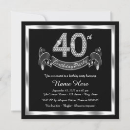 ブラックシルバー40歳の誕生日パーティー 招待状