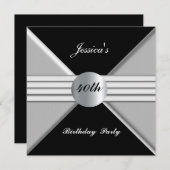 ブラックシルバー40th誕生日パーティの招待状 招待状 (正面/裏面)
