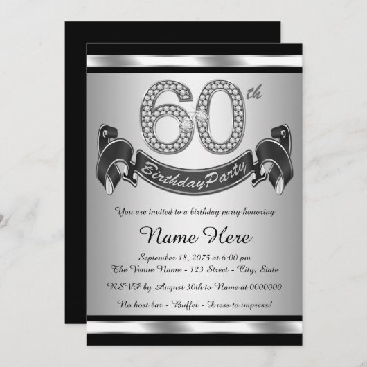 ブラックシルバー50thバースデーパーティー 招待状 (正面/裏面)