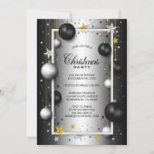 ブラックシルバー クリスマスオーナメント クリスマスパーティ 招待状 (正面)