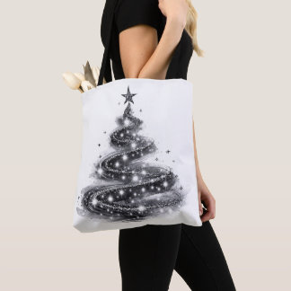 ブラックシルバー スパークリング クリスマスツリー トートバッグ