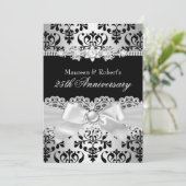 ブラックシルバー ダマスクパール リボン 25周年 招待状 (スタンド正面)