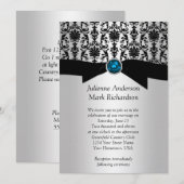 ブラックシルバー ダマスク ターコイズ 結婚式招待状 招待状 (正面/裏面)