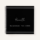 ブラックシルバー ネームスクリプト ミニマリスト ノートブック (正面)