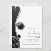 ブラックシルバー ホワイト グラム エレガント スワール ウェディング 招待状 (正面)