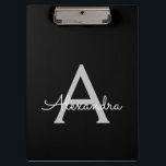 ブラックシルバー モダンスクリプト ガーリー モノグラム ネーム クリップボード<br><div class="desc">ブラックとシルバーのモノグラム ネーム プランニング クリップボード。豪華で洗練されたスタイルを愛する人への、スイート16の誕生日、結婚式、ブライダルシャワー、結婚記念日、ベビーシャワー、またはバチェロレッテパーティーのプレゼントに最適です。</div>