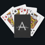 ブラックシルバー モダンスクリプト ガーリー モノグラム ネーム トランプ<br><div class="desc">ブラックとシルバーのシンプルなスクリプト モノグラム ネームのトランプ。このトランプは、豪華で洗練されたスタイルを愛する人への、スイート16の誕生日、結婚式、ブライズシャワー、結婚記念日、ベビーシャワー、またはバチェロレッテパーティーのギフトに最適です。</div>