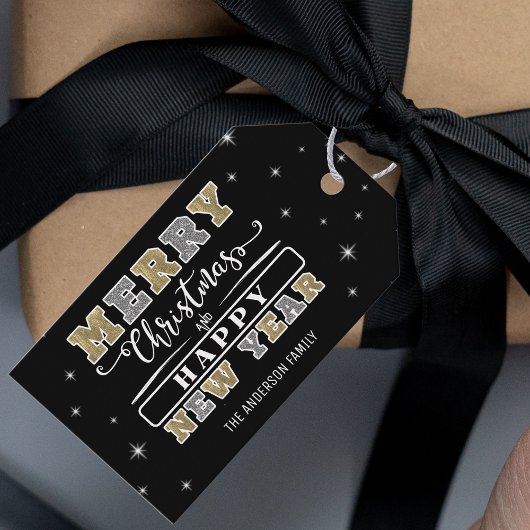 ブラックシルバー&金ゴールドメリークリスマスハッピーニューイヤー ギフトタグ