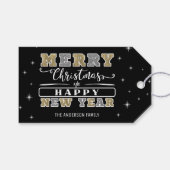ブラックシルバー&金ゴールドメリークリスマスハッピーニューイヤー ギフトタグ (正面(横))