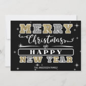 ブラックシルバー&金ゴールドメリークリスマスハッピーニューイヤー シーズンカード (正面)