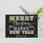 ブラックシルバー&金ゴールドメリークリスマスハッピーニューイヤー シーズンカード (スタンド正面)