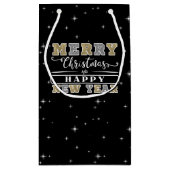ブラックシルバー&金ゴールドメリークリスマスハッピーニューイヤー スモールペーパーバッグ (裏面)