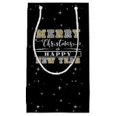 ブラックシルバー&金ゴールドメリークリスマスハッピーニューイヤー スモールペーパーバッグ (正面)