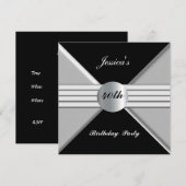 ブラックシルバー 40歳の誕生日パーティー招待状 招待状 (正面/裏面)
