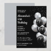 ブラックシルバー 41歳の誕生日招待状 風船 招待状 (正面/裏面)