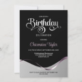 ブラックシルバーAny Age Birthday Party招待 招待状 (正面)