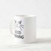 ブラックシンプルおもしろい猫好きおはよう コーヒーマグカップ (正面左)