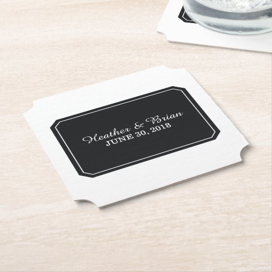 ブラックシンプルでエレガントな結婚式 ペーパーコースター (アングル)