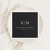 ブラックシンプルエレガントイニシャル結婚ズ スタンダードカクテルナプキン