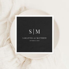 ブラックシンプルエレガントイニシャル結婚ズ スタンダードカクテルナプキン