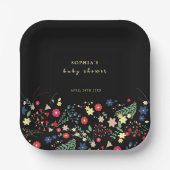 ブラックシンプルエレガントワイルドフラワーベイビーシャワー ペーパープレート (正面)