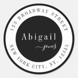 ブラックシンプルスクリプト名モダン差出人住所 ラウンドシール