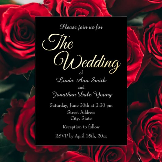 ブラックシンプルスタイル結婚ズ 箔招待状