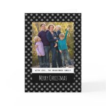 ブラックシンプルスノーフレークホリデーフォトグリーティングカード