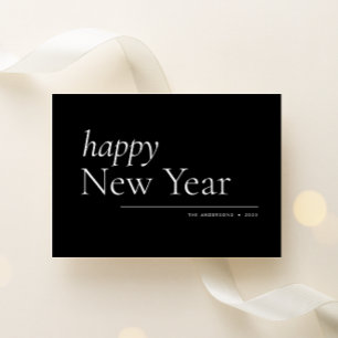ブラックシンプルセリフ新年おめでとう シーズンカード