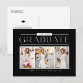ブラックシンプルタイポグラフィフォトコラージュ卒業 ポストカード (正面/裏面)