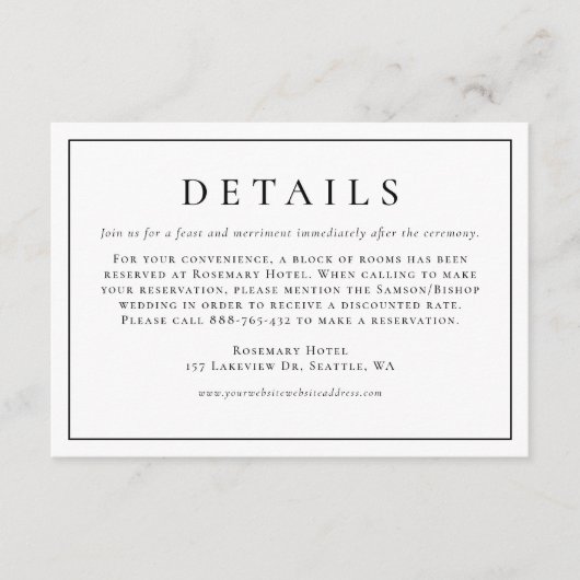 ブラックシンプルタイポグラフィフォーマル結婚詳細 エンクロージャーカード (正面)
