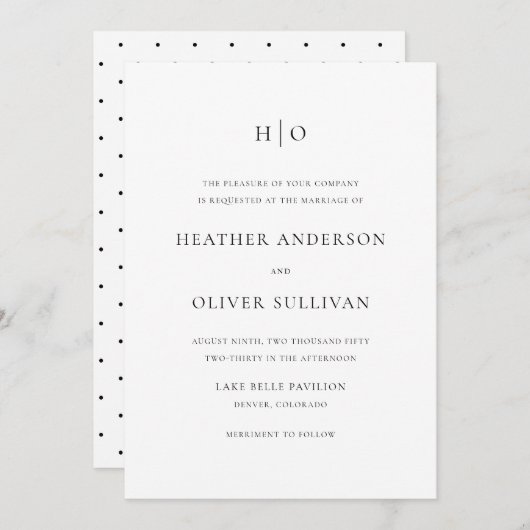 ブラックシンプルタイポグラフィモノグラ結婚ム 招待状 (正面/裏面)