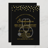 ブラックシンプルドクター卒業の上のグレー聴診器 招待状 (正面/裏面)