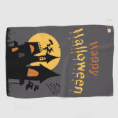 ブラックシンプルハッピーハローウィンポートレートゴルフタオル ゴルフタオル (横)