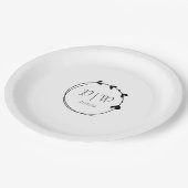 ブラックシンプルハートリースモノグラ結婚ム ペーパープレート (アングル)