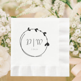 ブラックシンプルハートリースモノグラ結婚ム 縁ありランチョンナプキン