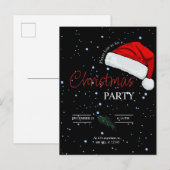 ブラックシンプルファミリークリスマスパーティ招待状 インビテーションポストカード (正面/裏面)