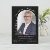 ブラックシンプルフォトアーチ退職パーティー 招待状 (スタンド正面)