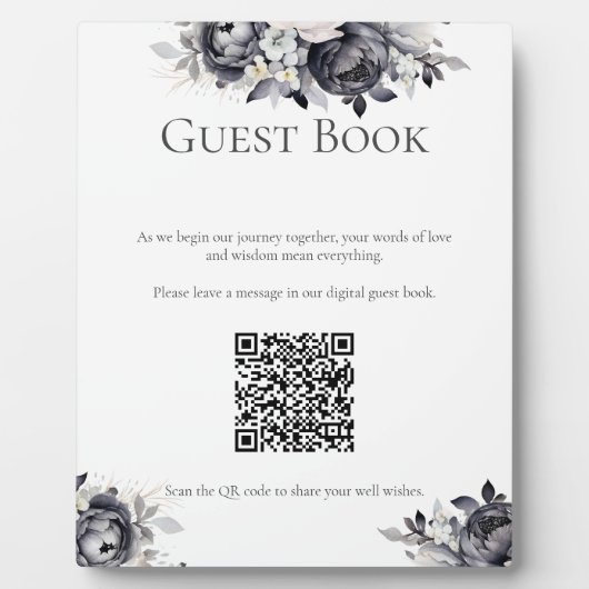 ブラックシンプルフローラデジタルゲストブックサインプラーク フォトプラーク (正面)