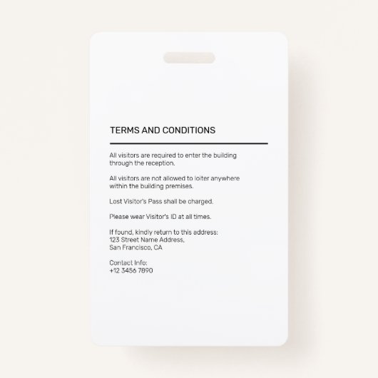 ブラックシンプルミニマリストの訪問者のパスID バッジ (裏面)