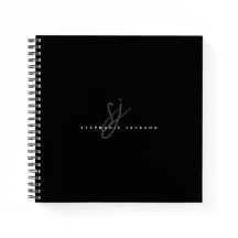 ブラックシンプルミニマリストスクリプトイニシャルモノグラム