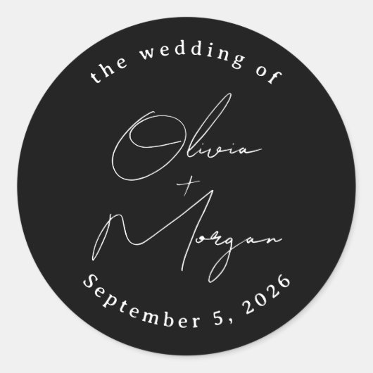 ブラックシンプルミニマリスト書結婚道 ラウンドシール (正面)