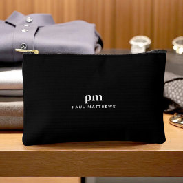 ブラックシンプルミニマル主義モノグラムと名前 アクセサリーポーチ