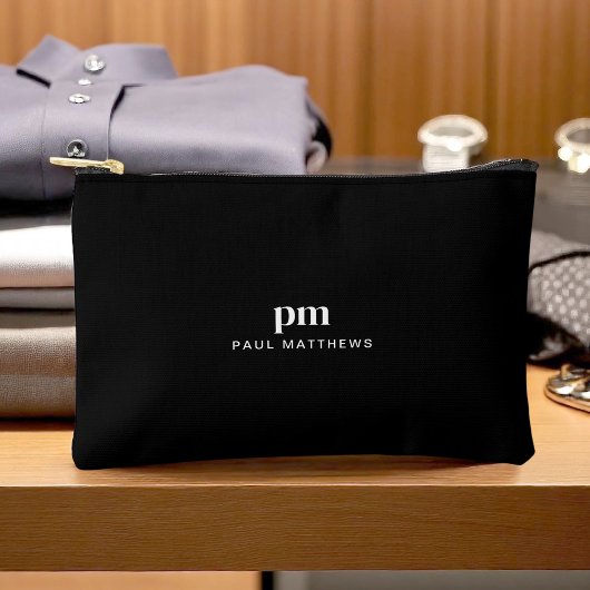 ブラックシンプルミニマル主義モノグラムと名前 アクセサリーポーチ