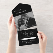 ブラックシンプルモダンとミニマル |写真結婚の オールインワン招待状 (貼ってはがせる)