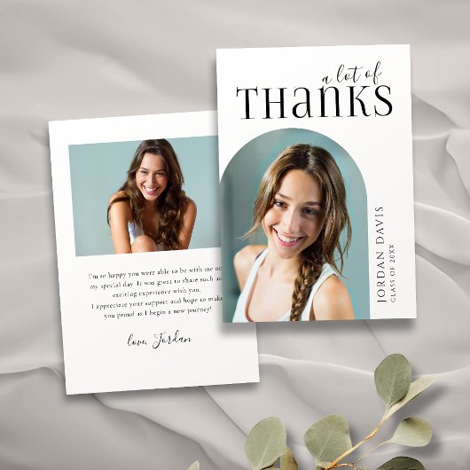 ブラックシンプルモダンアーチ2写真卒業 サンキューカード