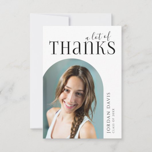 ブラックシンプルモダンアーチ2写真卒業 サンキューカード (正面)