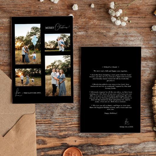 ブラックシンプルモダンクリスマスフォーフォトコラージュ シーズンカード